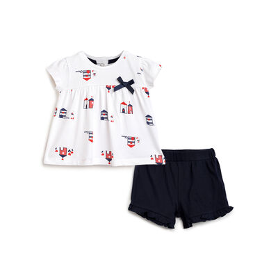 Girls Dark Blue Printed Outfit with Short Pants